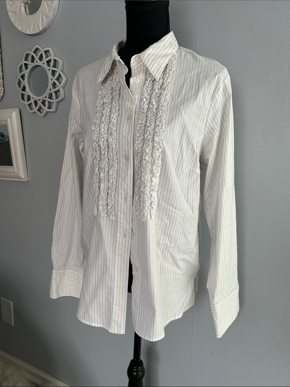 Women’s White Pinstripe tuxedo Blouse